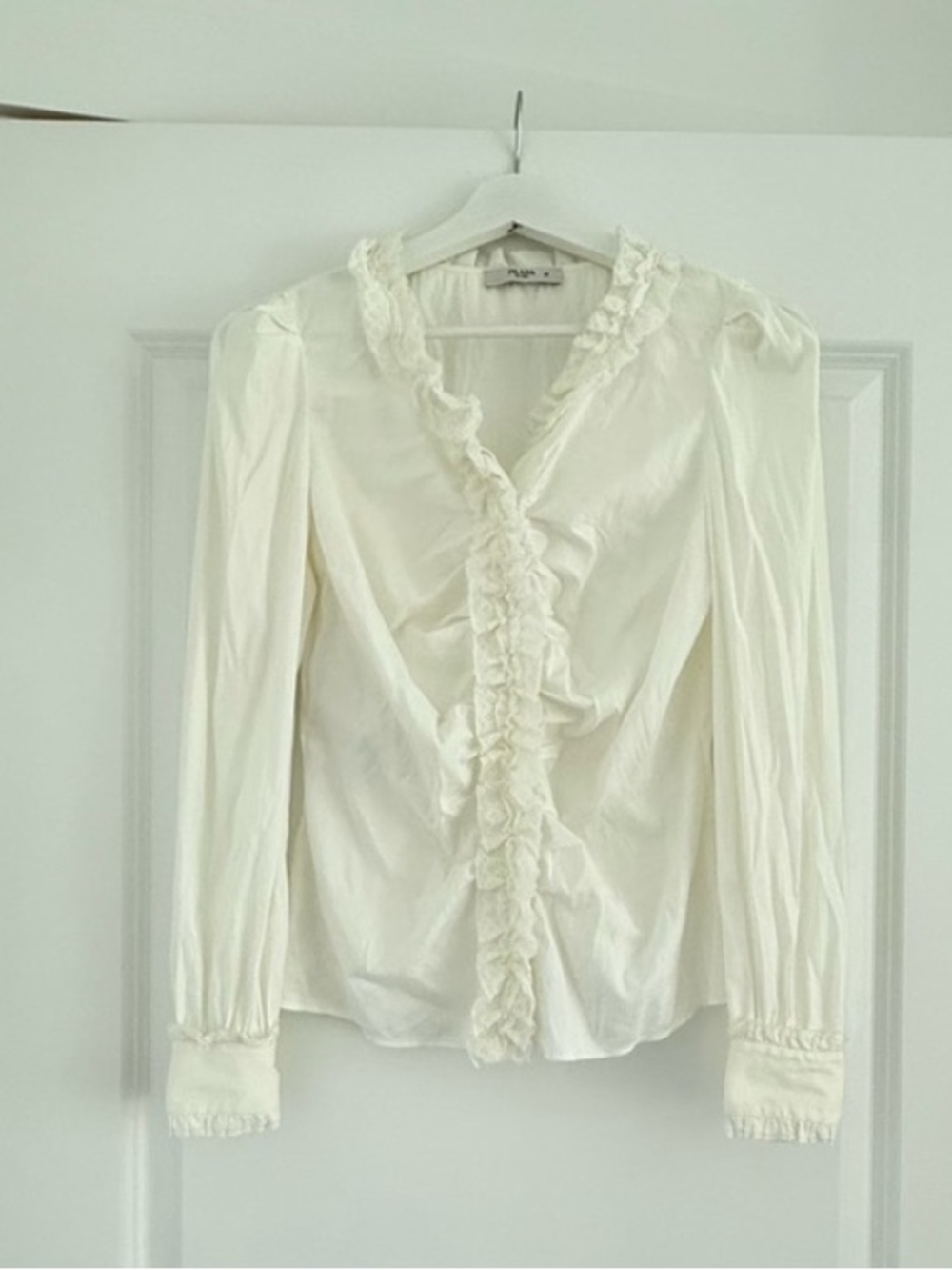 Prada Cream Ruffled Lace Top